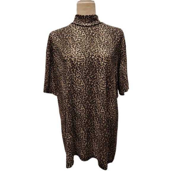 7.	Frazier Lawrence Vintage Leopard Animal Print Short Sleeve Turtle Neck 2XL - Picture 2 of 4